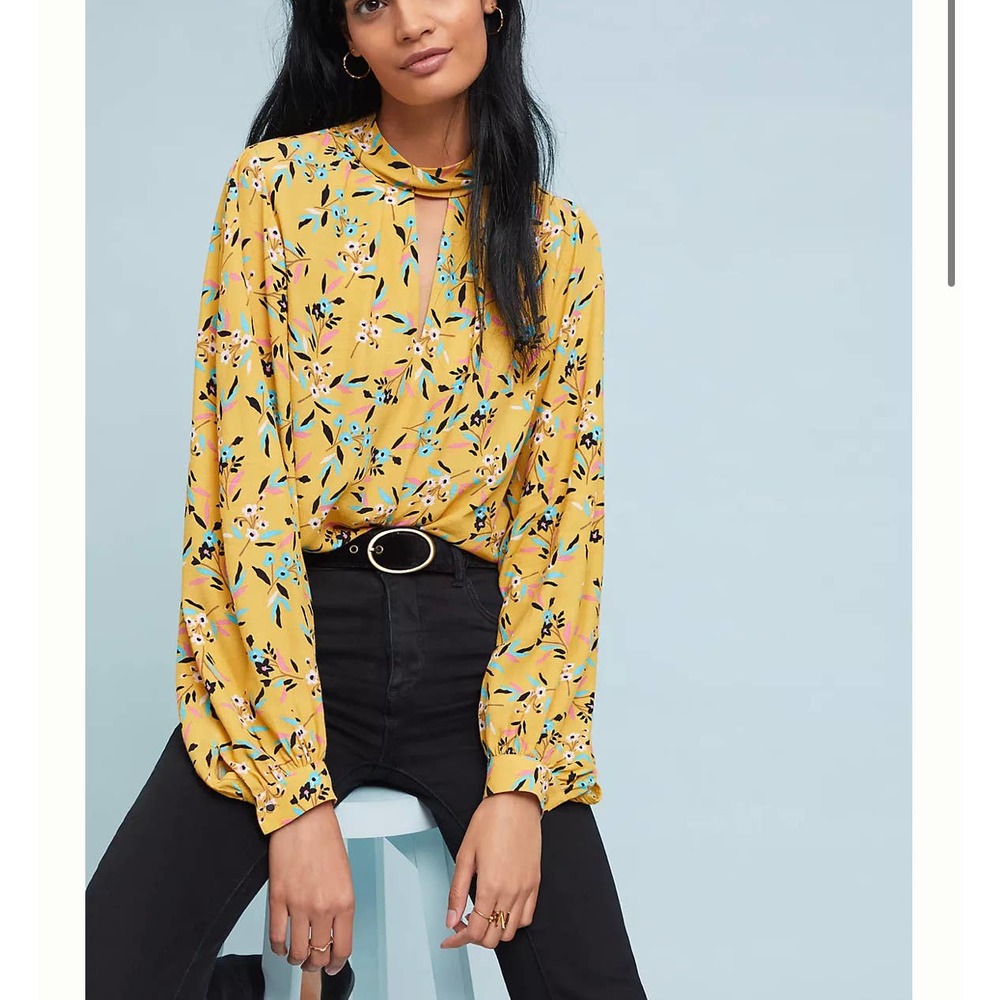 Maeve Mustard Floral Long-Sleeve Blouse